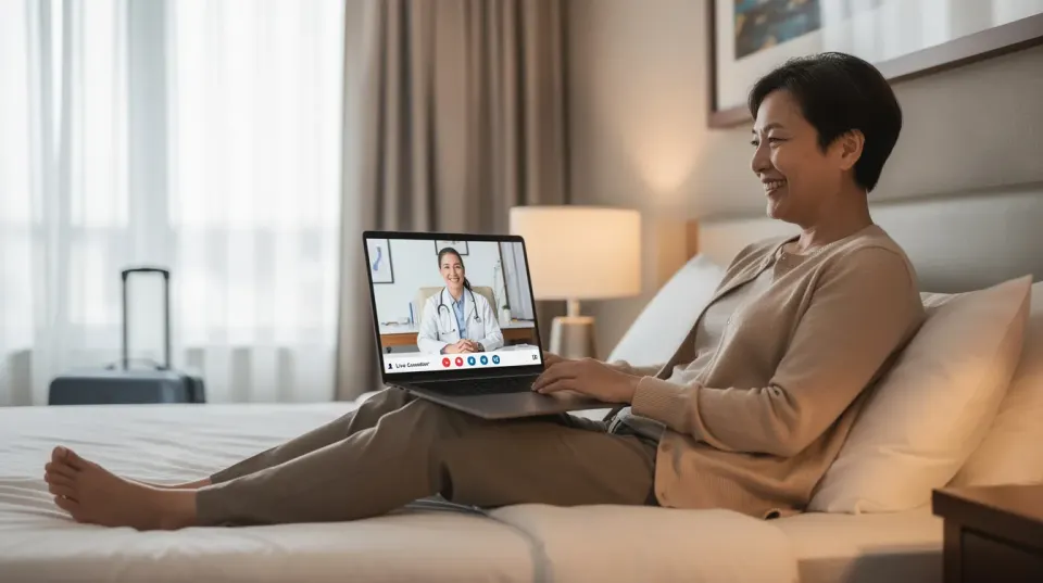 Patient speaking with a medical coordinator online